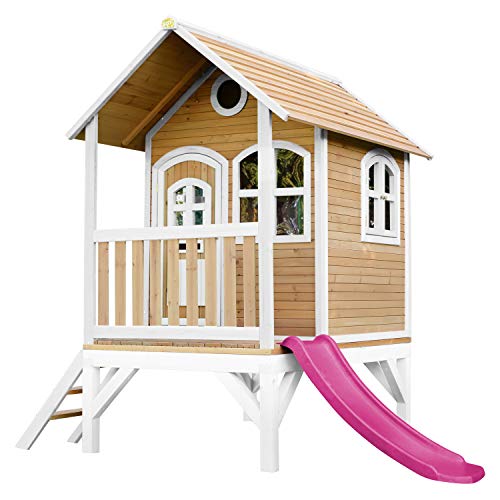 AXI Spielhaus Tom mit lila Rutsche | Stelzenhaus in Braun & Weiß aus FSC Holz für Kinder | Spielturm für den Garten.. von AXI