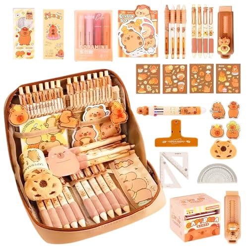 AXVRAV 51 Stück Capybara Schreibwaren Set, Süßes Capybara Federmäppchen Geschenkset mit Stiften Clips Linealen Mehr Radiergummi –Capybara Stifte Ideal für Schule Büro Kinder und Schüler AXVRAV 51 Stück Capybara Schreibwaren Set, Süßes Capybara Federmäppchen Geschenkset mit Stiften Clips Linealen Mehr Radiergummi –Capybara Stifte Ideal für Schule Büro Kinder und Schüler von AXVRAV