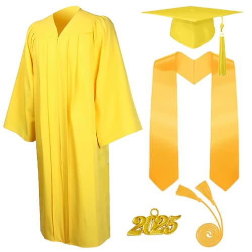 5 Stück 2025 Unisex Erwachsene Abschluss Talar mit Doktorhut und Quaste Graduation Robe Set Akademischer Talar für Hochschule Bachelor Abschlussfeier Bachelor Abschluss Geschenk für Herren Damen von AXZDTH