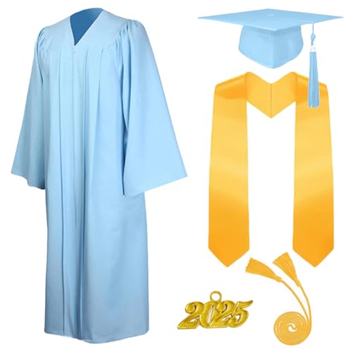 5 Stück 2025 Unisex Erwachsene Abschluss Talar mit Doktorhut und Quaste Graduation Robe Set Akademischer Talar für Hochschule Bachelor Abschlussfeier Bachelor Abschluss Geschenk für Herren Damen von AXZDTH