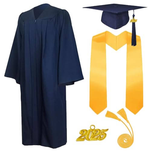 5 Stück 2025 Unisex Erwachsene Abschluss Talar mit Doktorhut und Quaste Graduation Robe Set Akademischer Talar für Hochschule Bachelor Abschlussfeier Bachelor Abschluss Geschenk für Herren Damen von AXZDTH