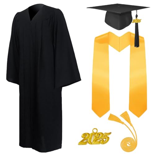 5 Stück 2025 Unisex Erwachsene Abschluss Talar mit Doktorhut und Quaste Graduation Robe Set Akademischer Talar für Hochschule Bachelor Abschlussfeier Bachelor Abschluss Geschenk für Herren Damen von AXZDTH