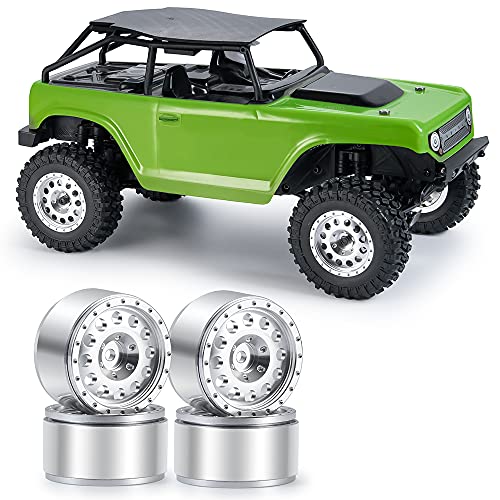 AXspeed 1/24th 1.0inch Beadlock Naben Metall Felgen für Axial SCX24 Deadbolt C10 AXI00002 B-17 AXI00005 RC Upgrade Teile (Silber) von AXspeed