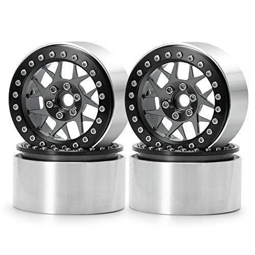 AXspeed 2,2 RC Beadlock Radnaben, 4 Stück/Set Felgen Räder für 1:10 Wraith D90 90046 Auto (Silber + Titan) von AXspeed