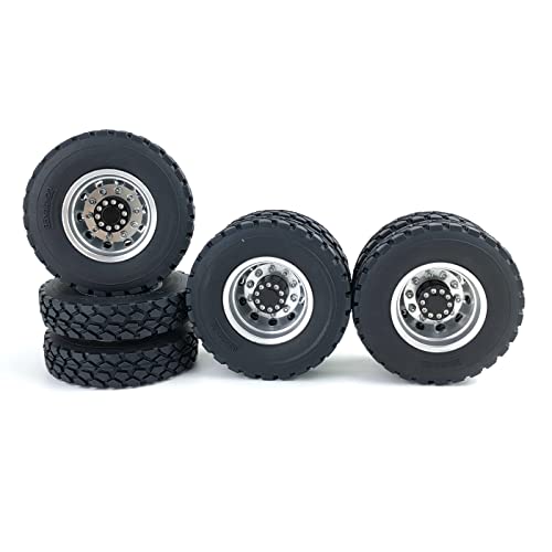 AXspeed 4er-Pack Metall Rückseite Radnabe Felgen mit Gummi Reifen für 1:14 Tamiya Tractor Truck Climbing Trailer Cargo Upgrade von AXspeed