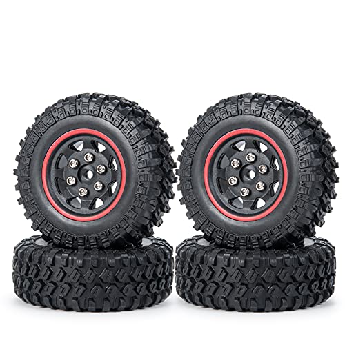 AXspeed 4 Stück Beadlock Felgen & Reifen Reifen für Axial SCX24 AXI90081 RC Autozubehör (schwarz und rot) von AXspeed