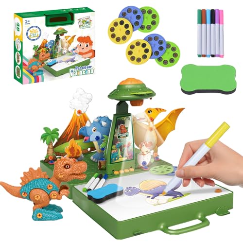 Zeichenprojektor Kinder Geschenke Spielzeug für 3-8 Jährige, 3-in-1 Projektion und Zeichnung Mädchen und Jungen Geschenke Kinder Projektor mit 48 Motiven, Papier, Buntstiften Maltafel Spielzeug, Grün von AYAMAYA