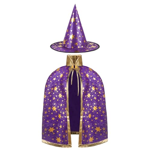 AYBUY Kinder Halloween Kostüm, Zauberer Kostüm Kinder, Wizard Cape Witch Umhang mit Hut, Kinderkostüm Hexenhut Faschingskostüm für Karneval Fasching Cosplay Junge Mädchen, Lila AYBUY Kinder Halloween Kostüm, Zauberer Kostüm Kinder, Wizard Cape Witch Umhang mit Hut, Kinderkostüm Hexenhut Faschingskostüm für Karneval Fasching Cosplay Junge Mädchen, Lila von AYBUY