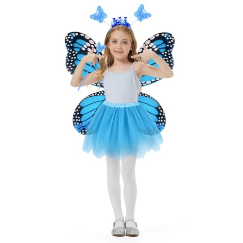 AYBUY Kostüm Schmetterling Mädchen, 4 Stück Blau glänzendes Tutu mit Schmetterlingsflügeln,Tüllrock, Zauberstab und Haarreif, geeignet für Cosplay, Mottoparty und Karneval AYBUY Kostüm Schmetterling Mädchen, 4 Stück Blau glänzendes Tutu mit Schmetterlingsflügeln,Tüllrock, Zauberstab und Haarreif, geeignet für Cosplay, Mottoparty und Karneval von AYBUY