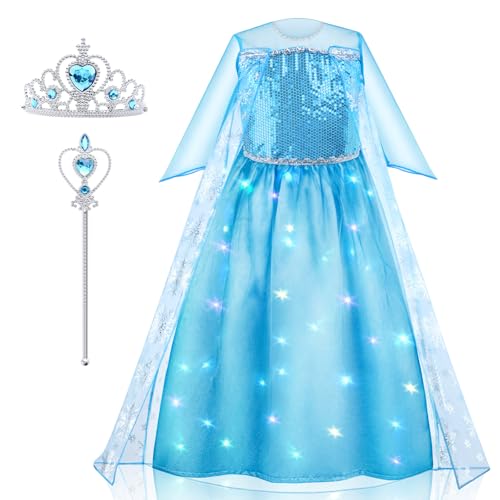 AYBUY LED Prinzessinnenkostüm für Mädchen, leuchtendes Mädchen-Kostüm, Prinzessinnenkleid mit Zubehör aus Krone und Zauberstab, Kostüm für Mädchen, Halloween, Karneval, Cosplay, Geburtstagsfeier von AYBUY