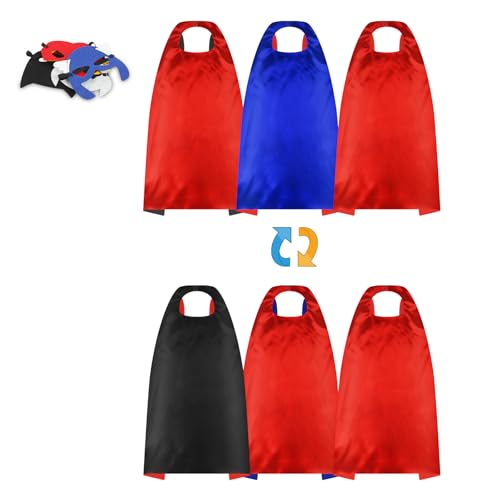 AYBUY Superhelden Kinderkostüm Kinder, 3Pcs Superheld Cape und 6Pcs Maske Doppelseitiges Design für Junge Mädchen, Spielzeug & Geschenke für Kindergeburtstag Halloween oder Karneva Umhang(A) von AYBUY