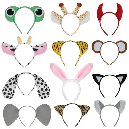 AYBUY Tier Haarreifen, 12 Pcs Plüschtierstirnband, haarreifen Kinder, Kopfbedeckung, Mottoparty, Kopfschmuck Karneval, Fasching, Halloween von AYBUY