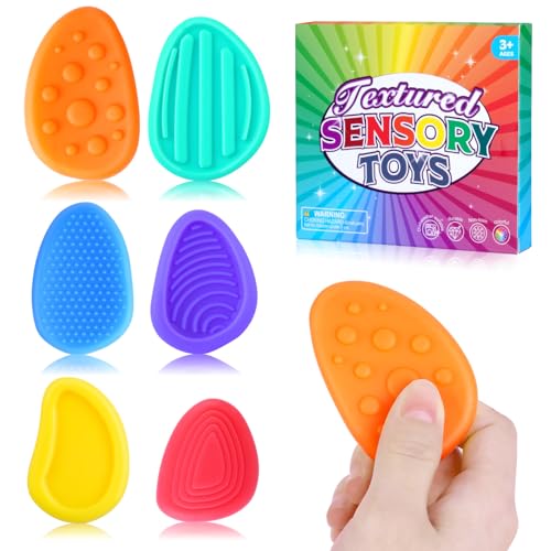 AYESY 6 STK Sensorisches Stein Fidget Toy, Fidget Toys Sensory Stones, Silikon Silent Fidget Sensorisches Spielzeug Stones, Stressabbau Fidgets Spielzeug, Autism Sensory Toys für Kinder von AYESY