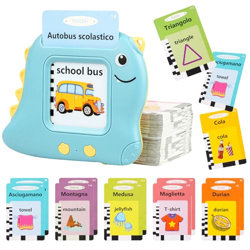 AYESY Sprechende Flash Karten, Standard Englisch Italienisch, 224 Wörter, Sprechen Lernen Flash Karten Englisch Lernspiele Sprachspiele Spielzeug, Lernen Alphabet Zahlen Farben Tier Talking Flash Card von AYESY