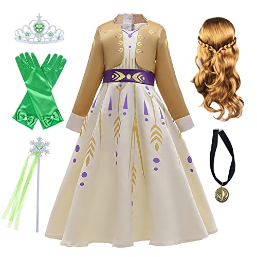 AYIMEIS Mädchen Anna Prinzessin Kleid ELSA Kostüm mit Zubehör Perücke Prinzessin Verkleidung Kinder Geburtstag Party Weihnachten Halloween Karneval Cosplay Kleider von AYIMEIS