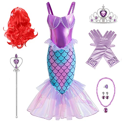 AYIMEIS Mädchen Ariel Prinzessin Kleid Meerjungfrau Kostüm mit Zubehör Perücke Kinder Prinzessin Verkleidung Geburtstag Weihnachten Party Halloween Karneval Cosplay Kleider von AYIMEIS