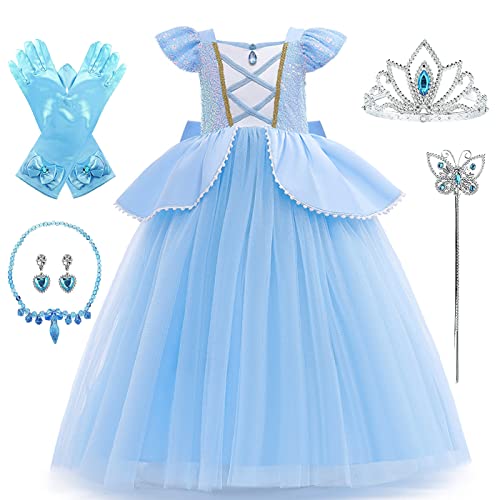 AYIMEIS Mädchen Cinderella Prinzessin Kleid mit Zubehör Kinder Prinzessin Kostüm Cinderella Verkleidung Geburtstag Party Weihnachten Halloween Karneval Cosplay Kleider von AYIMEIS