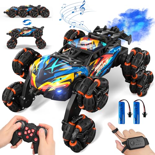 AYIQUTY Ferngesteuertes Auto, Ferngesteuertes Auto ab 3 4 5 6 7 8 9 10 Jahre, 8WD Stunt und Handsteuerung, RC Drift mit LED Licht, Musik und Spray, RC Spielzeug Geschenk ab 3-12 Jahre Junge von AYIQUTY