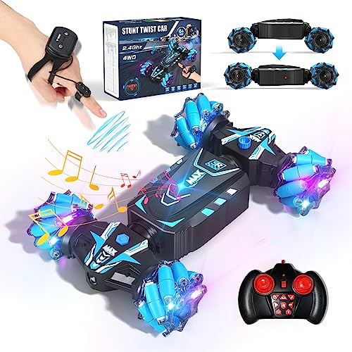 AYIQUTY Ferngesteuertes Auto, RC Stunt Car mit Spray, Lichtern und Musik für Kinder, 4WD 2,4 GHz Ferngesteuert mit Handsteuerung 360° Crawler Geschenk für Jungen und Mädchen (RC STUNT Auto) von AYIQUTY