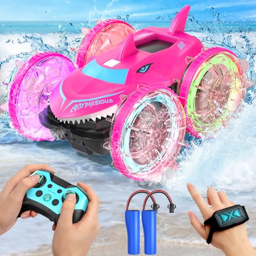 AYIQUTY Amphibienfahrzeug Ferngesteuertes Auto ab 6 7 8 9 10 Jahre, Wasserdicht Stunt RC Auto mit LED Licht, 2,4 GHz wasserdichte Dual RC, Spielzeug Auto Geschenk für 6-12 Jahre Jungen Mädchen von AYIQUTY