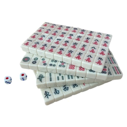 Mahjong Leichte Mahjong Sets Klare Gravur Mahjong Fliesen Set Mini Legespiel Reisezubehör für Reisen Schulen Reisen Schlafsäle Familienspiel für 4 Spieler ab 8 Jahren (Off White) von AYKHDS