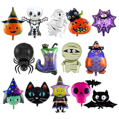 AYNKH 15 Stück übergroße Halloween-Folienballons, Kürbis, Spinne, Fledermaus, Hexe, Skelett, Geister-Halloween-Folienballon-Set, Kinder-Party-Dekoration AYNKH 15 Stück übergroße Halloween-Folienballons, Kürbis, Spinne, Fledermaus, Hexe, Skelett, Geister-Halloween-Folienballon-Set, Kinder-Party-Dekoration von AYNKH