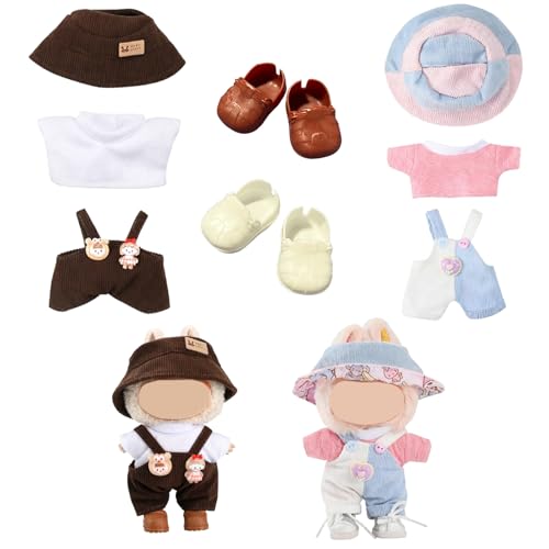 AYNKH 2 Set Puppen-Kleidung für 17 cm Plüschpuppe, 6-teiliges Outfit für 17 cm Puppe, passende Puppenkleidung, inklusive rosa brauner Overalls Schleife Clip Cream Bag Hut für Mädchen Kinder Geburtstag AYNKH 2 Set Puppen-Kleidung für 17 cm Plüschpuppe, 6-teiliges Outfit für 17 cm Puppe, passende Puppenkleidung, inklusive rosa brauner Overalls Schleife Clip Cream Bag Hut für Mädchen Kinder Geburtstag von AYNKH