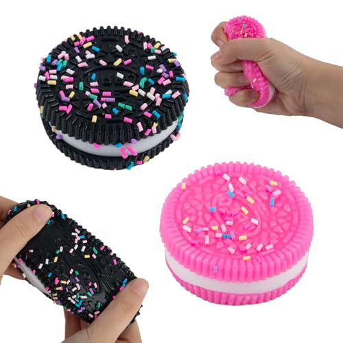 AYNKH 2 Stücke Taba Squishy Biscuit,Keks Squishy Spielzeug, weiches Quetschspielzeug, Stressabbau-Spielzeug, psychische Gesundheit, niedliche Fingerspitzen-Spielzeug (Rosa, Schwarz) von AYNKH