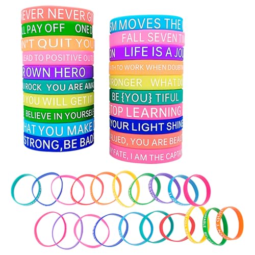 AYNKH 20 Stück Motivationsarmbänder Kinder, Mutmacher Kinder Silikonarmband mit Inspirierenden Sprüchen Glücksbringer Kinder Party-Mitgebsel für Kinder Teenager Schüler Kollege von AYNKH