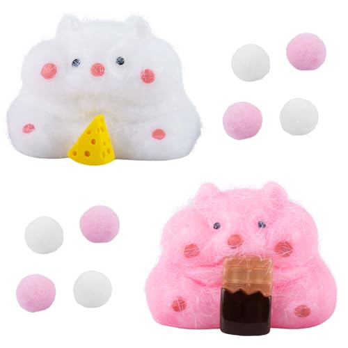 AYNKH 2PCS Hamster Squid Spielzeug, Cartoon Maus Squeeze Silikon Spielzeug, Cute Taba Squishy,Mini Hamster Stress Relief Spielzeug, Hamster Sensory Toys Geschenke für Kinder Erwachsene (Pink, Weiß) von AYNKH