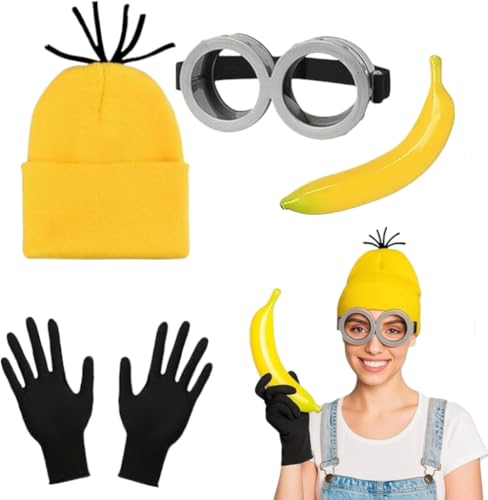 AYNKH 4 Stück Halloween-Kostüme, Bananen-Kostüm-Zubehör, Halloween-Dekoration, Brille, Pee Wee Hut, Gelb, ohne Rand, Handschuhe, Bananenklammern, Rollenspiele, Kostümpartys AYNKH 4 Stück Halloween-Kostüme, Bananen-Kostüm-Zubehör, Halloween-Dekoration, Brille, Pee Wee Hut, Gelb, ohne Rand, Handschuhe, Bananenklammern, Rollenspiele, Kostümpartys von AYNKH