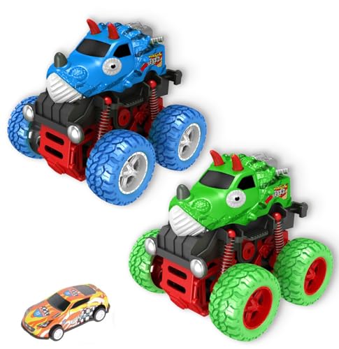 AYNKH Auto Spielzeug für 2 3 4 5 Jahre Alten Jungen, Kinder Dinosaurier Monster Truck, Jungen Mädchen ziehen zurück Reibung Trägheit Fahrzeuge Geburtstagsgeschenke 3PCS von AYNKH