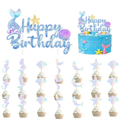 AYNKH Cupcake-Topper mit Meerjungfrauen-Motiv, personalisierbar, für Geburtstagsparty, niedliche Kuchen, Happy Birthday, Dekorationen, Meerjungfrauen-Themenpartys, Dekorationen für Jungen, Mädchen, AYNKH Cupcake-Topper mit Meerjungfrauen-Motiv, personalisierbar, für Geburtstagsparty, niedliche Kuchen, Happy Birthday, Dekorationen, Meerjungfrauen-Themenpartys, Dekorationen für Jungen, Mädchen, von AYNKH