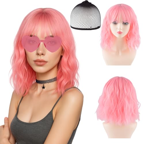 AYNKH Perücke Rosa kurzhaarperücke Set für Damen, inklusive Perückenkappe, Sonnenbrille und Halskette, Ideal für Party, Cosplay und besondere Anlässe AYNKH Perücke Rosa kurzhaarperücke Set für Damen, inklusive Perückenkappe, Sonnenbrille und Halskette, Ideal für Party, Cosplay und besondere Anlässe von AYNKH