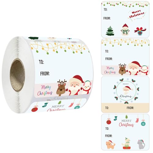 Weihnachtssticker Geschenktaschen Weihnachten Aufkleber Verpackung Weihnachtsaufkleber Selbstklebend Geschenketiketten Weihnachten Sticker Rolle Deko Aufkleber Geschenktaschen Papiertüten (C, A) von AYOrpeg