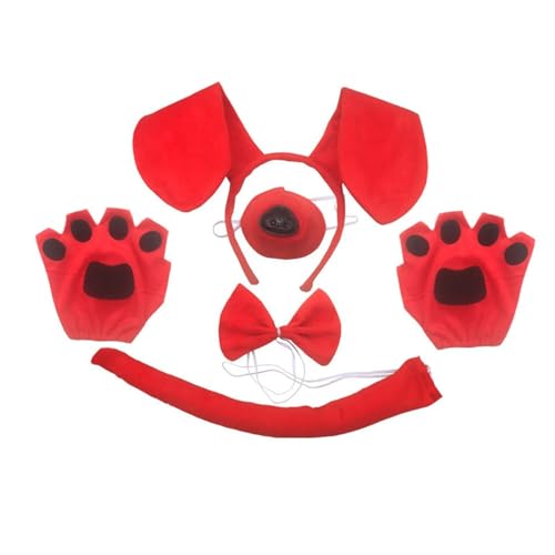 AYPOHU Halloween Hund Cosplay Kostüm Set Hund Ohr Haarband Schwanz Nase Rock Bowtie Dress Up Kostüm Für Kind Cosplay Modisches Hundekostüm von AYPOHU