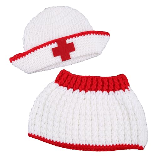 AYPOHU Neugeborenen Fotografie Requisiten 2 Stücke Baby Requisiten Krankenschwester Kostüm Rock Garn Stricken Kostüm Mädchen von AYPOHU