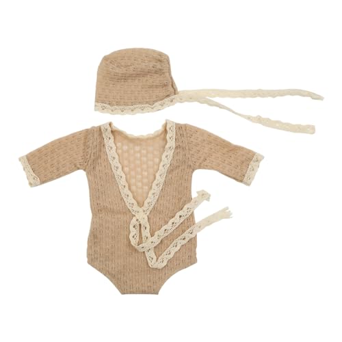 AYPOHU Strickende Fotografie Requisiten Baby Outfits Kopfbedeckung Strampler Hautfreundliches Kleid Neugeborene 2-teilig von AYPOHU