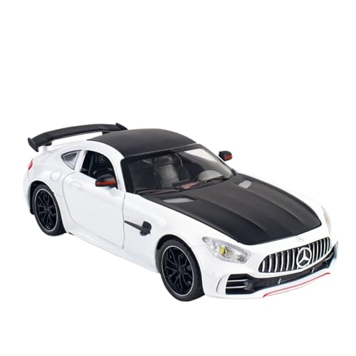 AYUNCAI Autospielzeug Mit Ton Und Licht, Zinklegierungskörper, 1:24, Für AMG GTR-Automodell, Zurückziehbar(White) von AYUNCAI