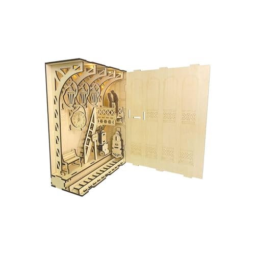 AYUNJIE DIY Holz Bücherständer Miniatur Bahnhof Szene Spielzeug Handmontiertes Modell 3D Holz Puzzle Bücherregal Dekoration von AYUNJIE