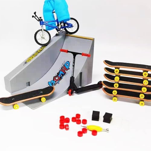 AYUNJIE Finger Skateboard Feld Szene Kombination Mini Simulation Fahrrad Spielzeug Set Roller + Fahrrad + Hose von AYUNJIE