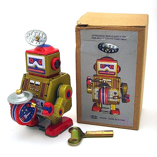 AYUNJIE Kinder Zinn Spielzeug MS406 / MS408 / MS409 Zinn Trommeln Roboter Retro Wind Up Spielzeug Vintage Sammlerstück Geschenk für Jungen Mädchen Eltern-Kind-Interaktion (Gold) von AYUNJIE