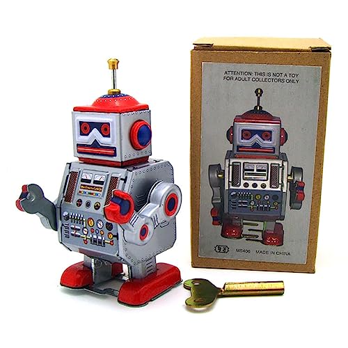 AYUNJIE Kinder Zinn Spielzeug MS406 / MS408 / MS409 Zinn Trommeln Roboter Retro Wind Up Spielzeug Vintage Sammlerstück Geschenk für Jungen Mädchen Eltern-Kind-Interaktion (Silber) von AYUNJIE