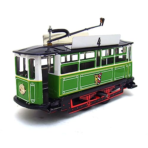 AYUNJIE Kinder Zinn Spielzeug Vintage MS638 Pole Tram Tin Wind Up Spielzeug Erwachsene Sammlung Retro Spielzeug Geschenk für Jungen Mädchen Eltern-Kind-Interaktion (gelb) (Grün) von AYUNJIE