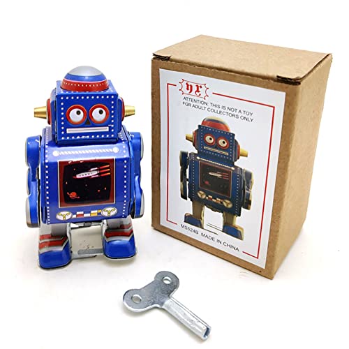 AYUNJIE Retro Wind Up Toy MS524 Mini Zinn Roboter Kunsthandwerk Dekoration Uhrwerk Wickeln Spielzeug Vintage Sammlerstück Zinn Spielzeug Kinder Geschenk für Jungen Mädchen (Blau) von AYUNJIE