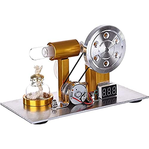 AYUNJIE Stirlingmotor-Bausatz, L-förmiges Metall-Stirlingmotor-Generatormodell mit digitaler Spannungsanzeige und Glühbirne (Gold) von AYUNJIE