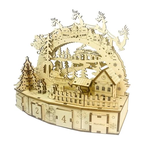 AYUNJIE Weihnachtskalender Desktop-Dekorationen, hölzernes 3D-Puzzle, Schlafzimmer mit schlafenden Lichtern, handmontiertes Spielzeug von AYUNJIE