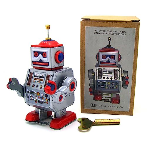 AYUNJIE Wind Up Toy Iron Drumming Robot Tin Toy Adult Collectible Toys Creative Gifts Decoration Vintage Collectible Kids Gift for Boys Girls Parent-Child Interaction (Silber) von AYUNJIE