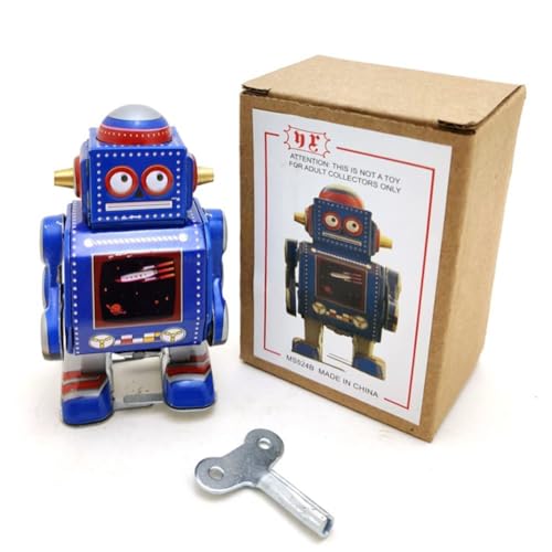 AYUNJIE Wind Up Toy MS524 Mini Zinn Roboter Kunsthandwerk Dekoration Uhrwerk Wickeln Spielzeug Vintage Sammlerstück Zinn Spielzeug Kinder Geschenk für Jungen Mädchen (Blau) von AYUNJIE