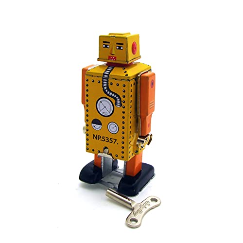 AYUNJIE Wind Up Toy MS651 Little Steel Tooth Robot Tin Toys Clockwork Metal Walking Robot Toy Vintage Adult Collectible Kids Gift (Gelb) von AYUNJIE